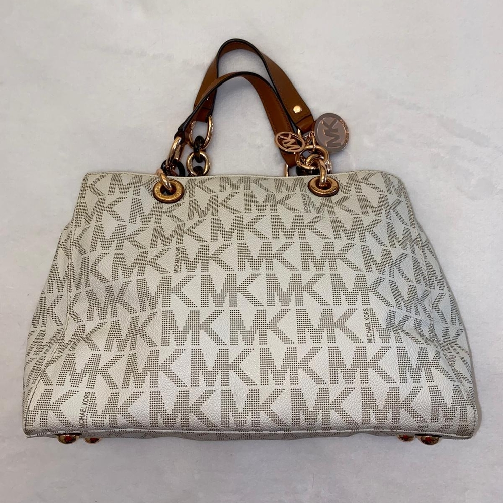 Michael Kors White and Tan Signature Tote
